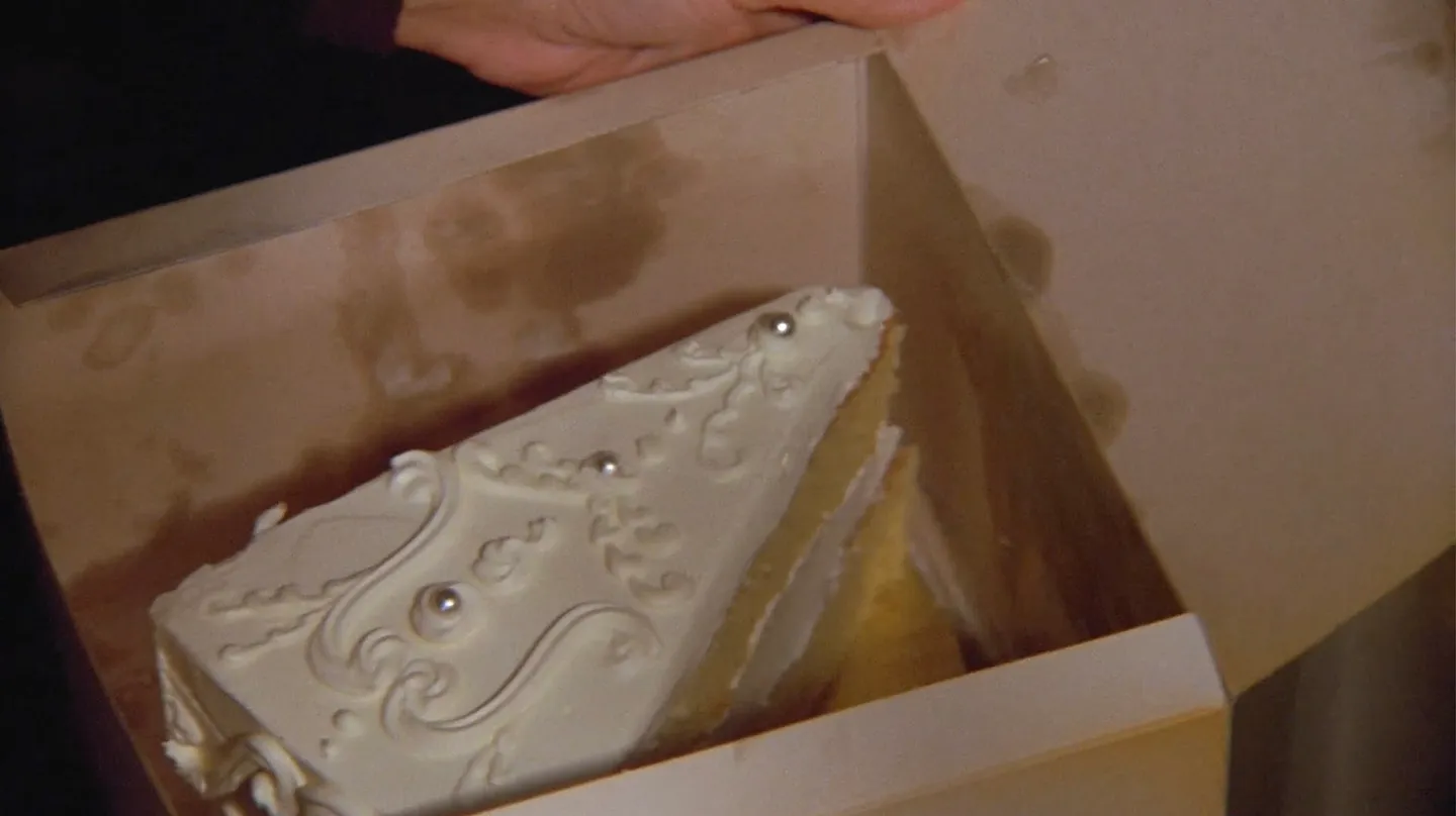 A slice of wedding cake.