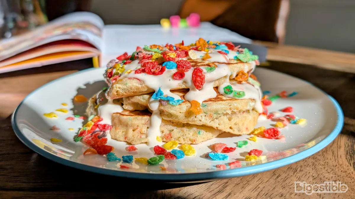 Fruity Pebble Pancakes From The Mythical Cookbook